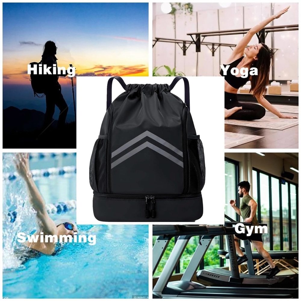 Black and Gray Drawstring Backpack - Picture 6 of 6